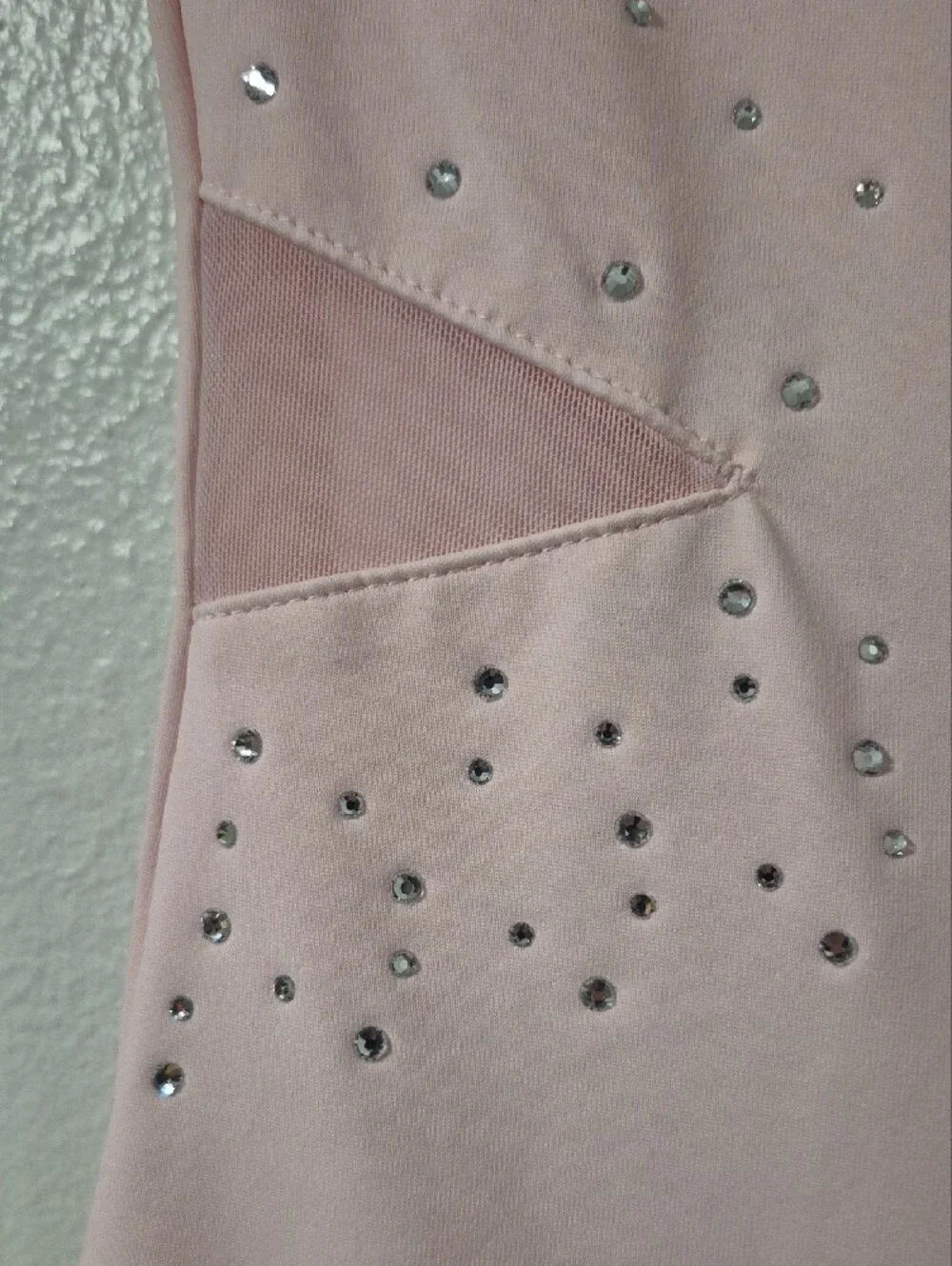 Justice Long Sleeve Pink Rhinestone Mesh Sleeve Dance Leotard